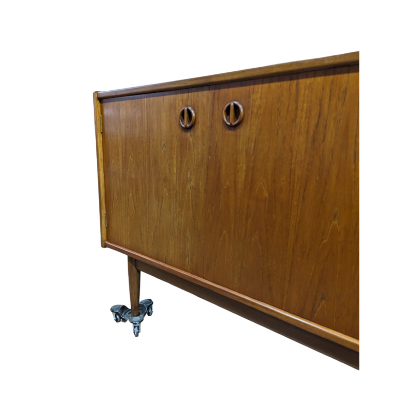 Parker Sideboard Authentic Nordic 1960s “Cats Eyes” Vintage teak MCM 2 door, 4 drawer version.