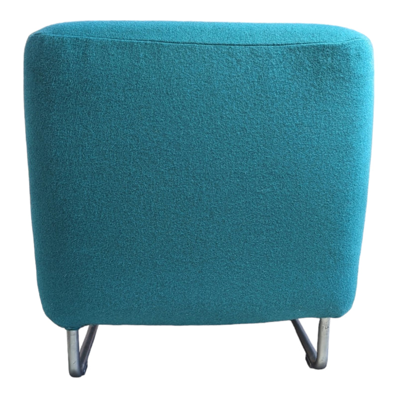Vanderoza low sleigh foam armchair mid century Kvadrat fabric blue green