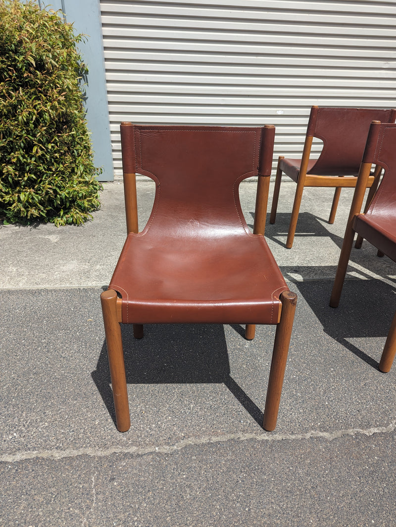Authentic Flervilla 4 dining chairs fully burgundy brown leather
