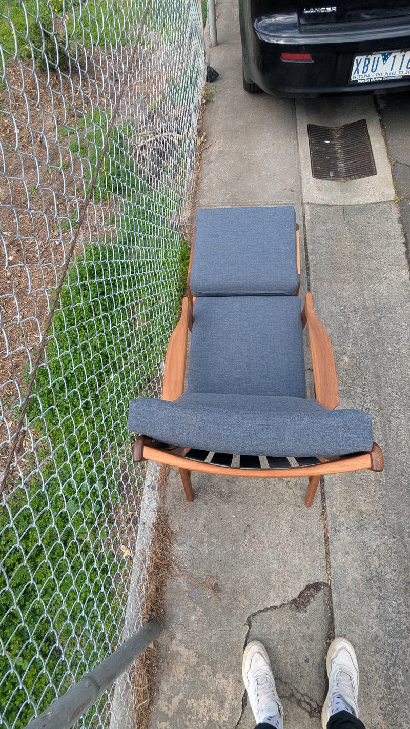 Pre - order: Danish Deluxe paddle high back armchairs Inga restored Zepel fabric boucle teak