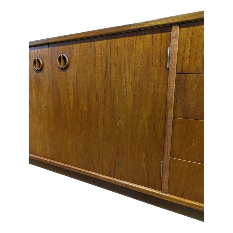 Parker Sideboard Authentic Nordic 1960s “Cats Eyes” Vintage teak MCM 2 door, 4 drawer version.
