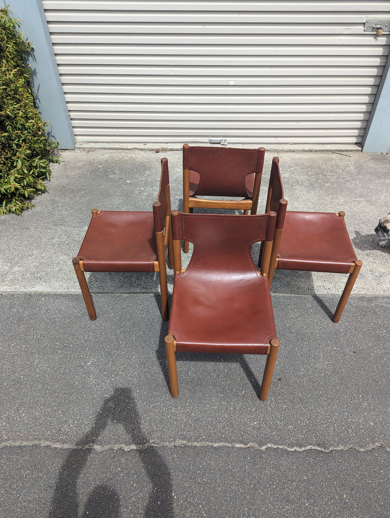Authentic Flervilla 4 dining chairs fully burgundy brown leather