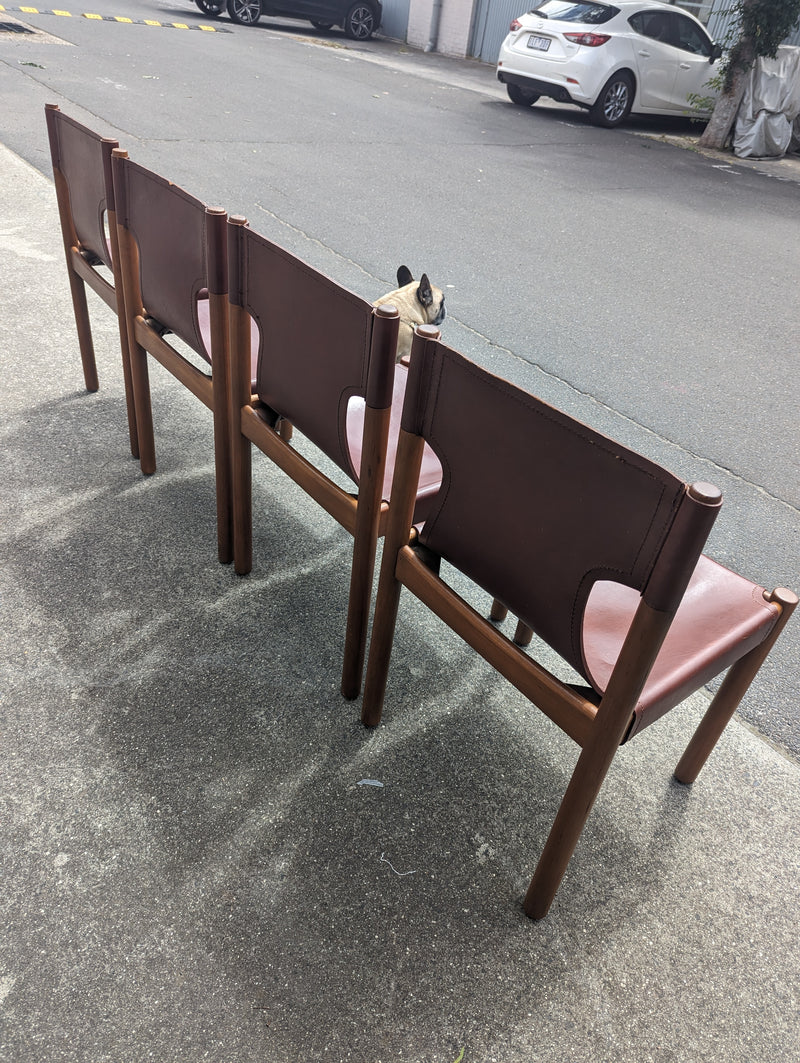 Authentic Flervilla 4 dining chairs fully burgundy brown leather