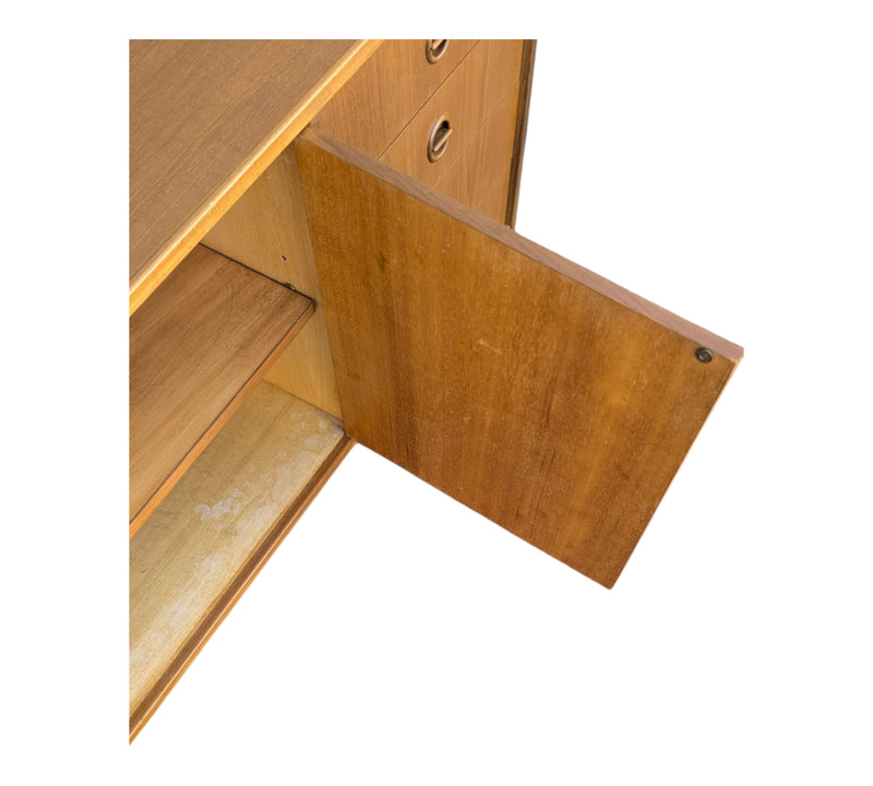 Parker Sideboard Authentic Nordic 1960s “Cats Eyes” Vintage teak MCM 2 door, 4 drawer version