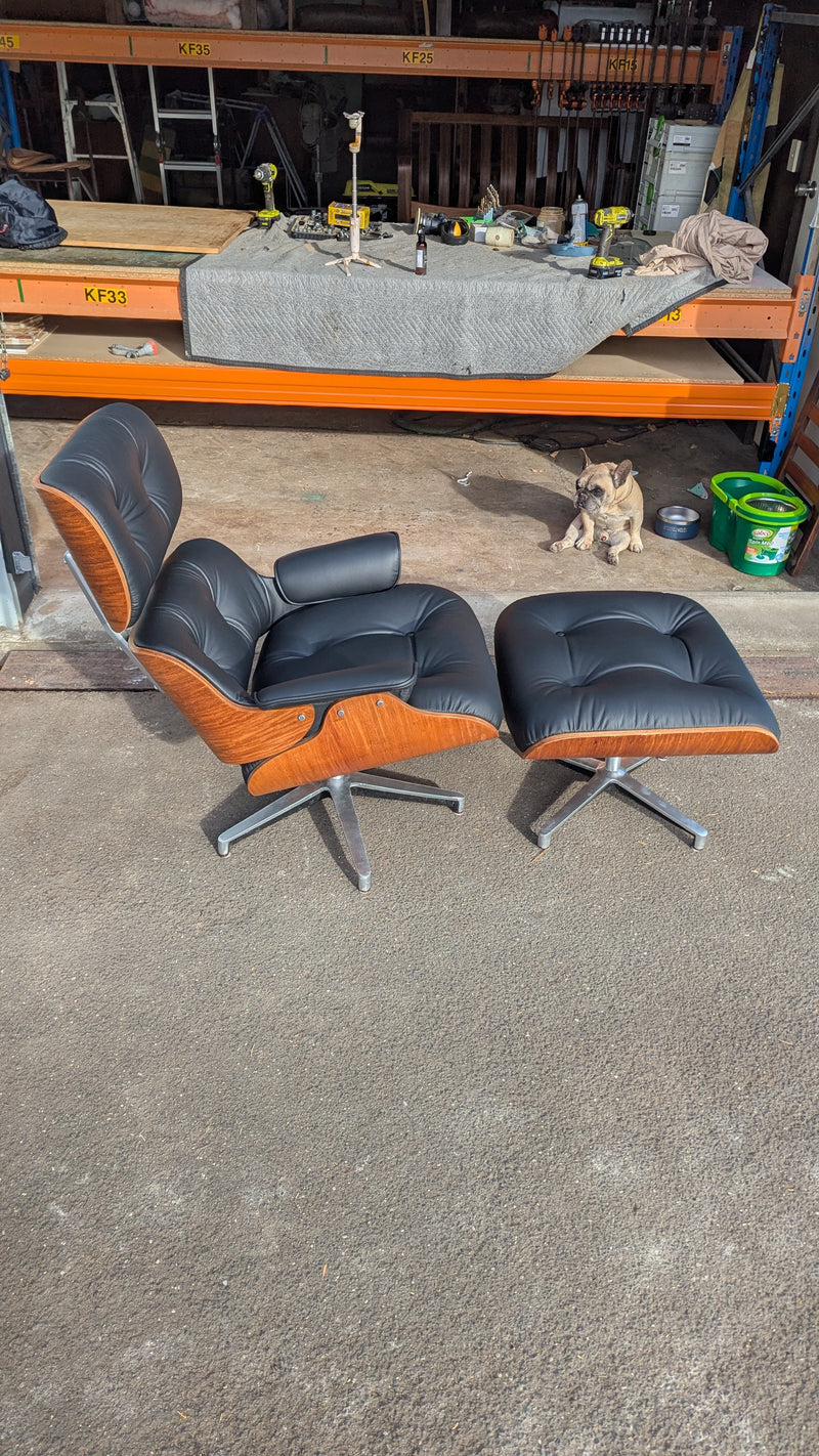Restoration of single Eames chair with ottoman replica made in Philippines 1974 vintage