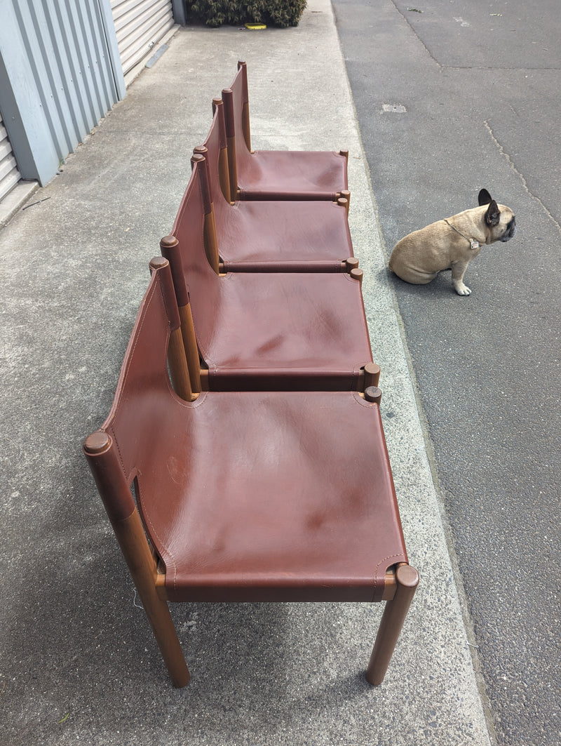 Authentic Flervilla 4 dining chairs fully burgundy brown leather