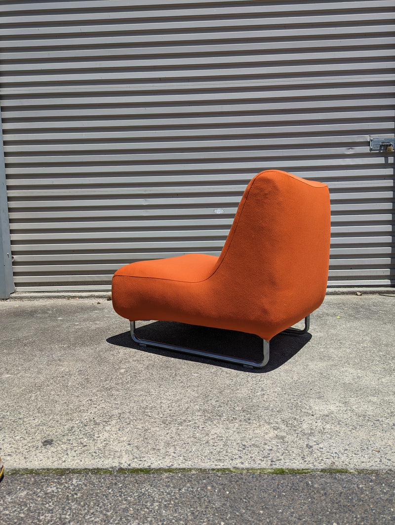 Vanderoza low sleigh foam armchair mid century orange