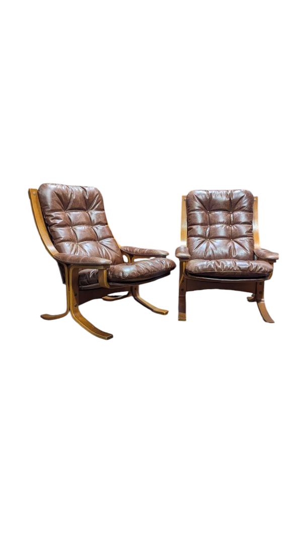 Restoration refinishing upholstery of pair of Danish Deluxe armchairs