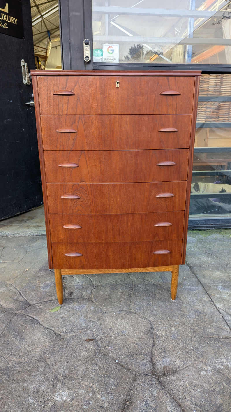 Danish vintage MCM 1960s tallboy fully restored chest of drawers