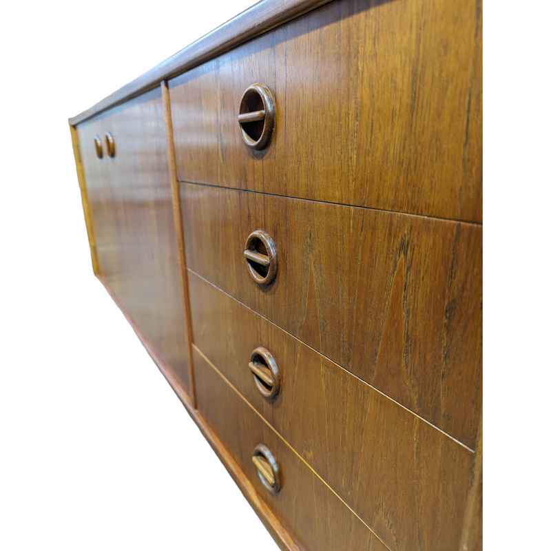 Parker Sideboard Authentic Nordic 1960s “Cats Eyes” Vintage teak MCM 2 door, 4 drawer version.