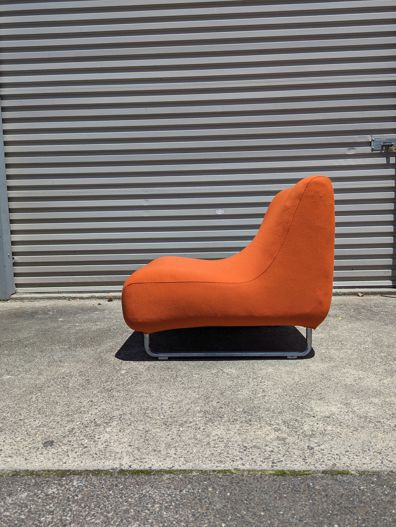 Vanderoza low sleigh foam armchair mid century orange