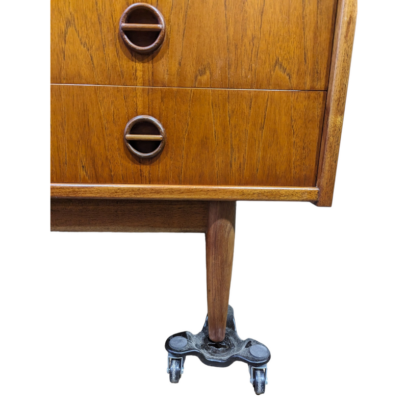 Parker Sideboard Authentic Nordic 1960s “Cats Eyes” Vintage teak MCM 2 door, 4 drawer version.