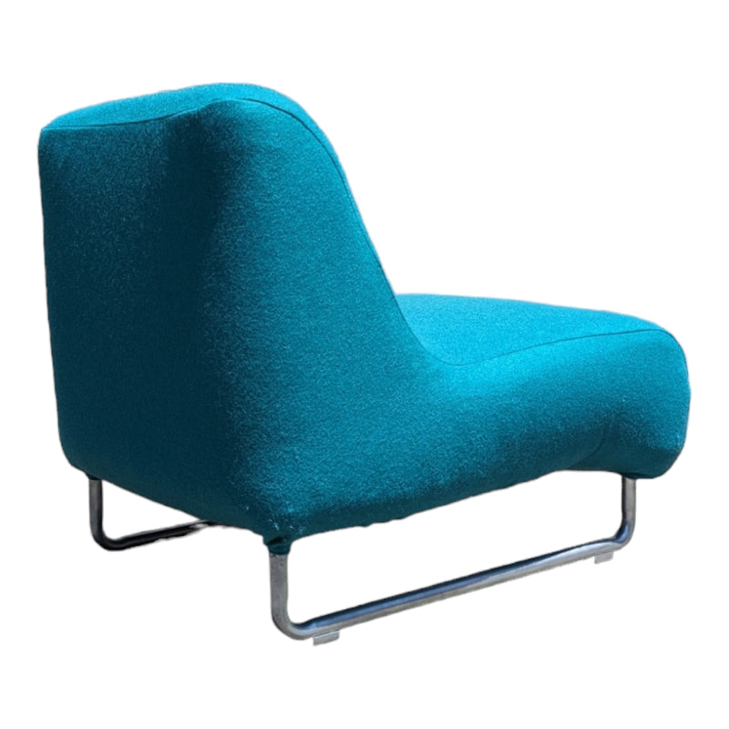 Vanderoza low sleigh foam armchair mid century Kvadrat fabric blue green