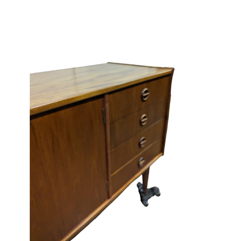 Parker Sideboard Authentic Nordic 1960s “Cats Eyes” Vintage teak MCM 2 door, 4 drawer version.