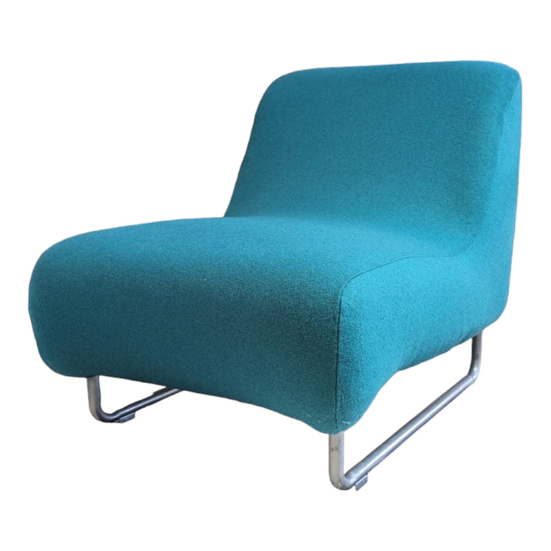 Vanderoza low sleigh foam armchair mid century Kvadrat fabric blue green