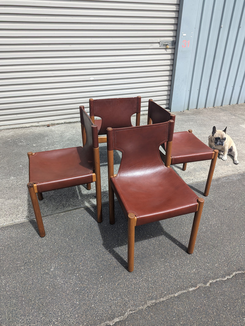 Authentic Flervilla 4 dining chairs fully burgundy brown leather