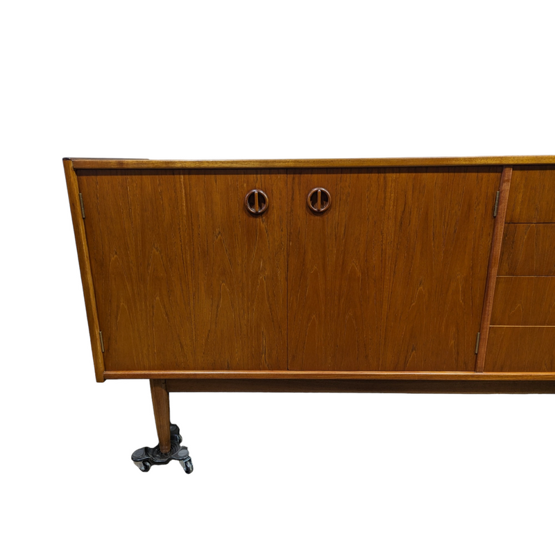 Parker Sideboard Authentic Nordic 1960s “Cats Eyes” Vintage teak MCM 2 door, 4 drawer version.