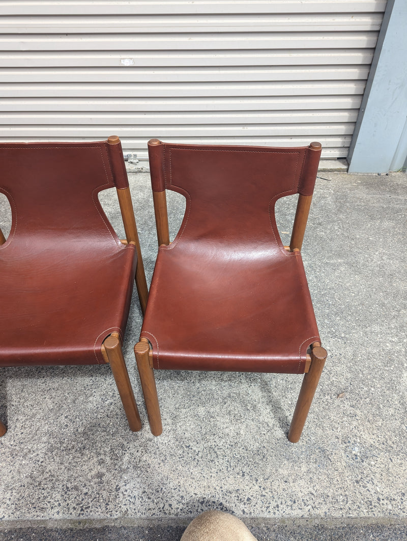 Authentic Flervilla 4 dining chairs fully burgundy brown leather