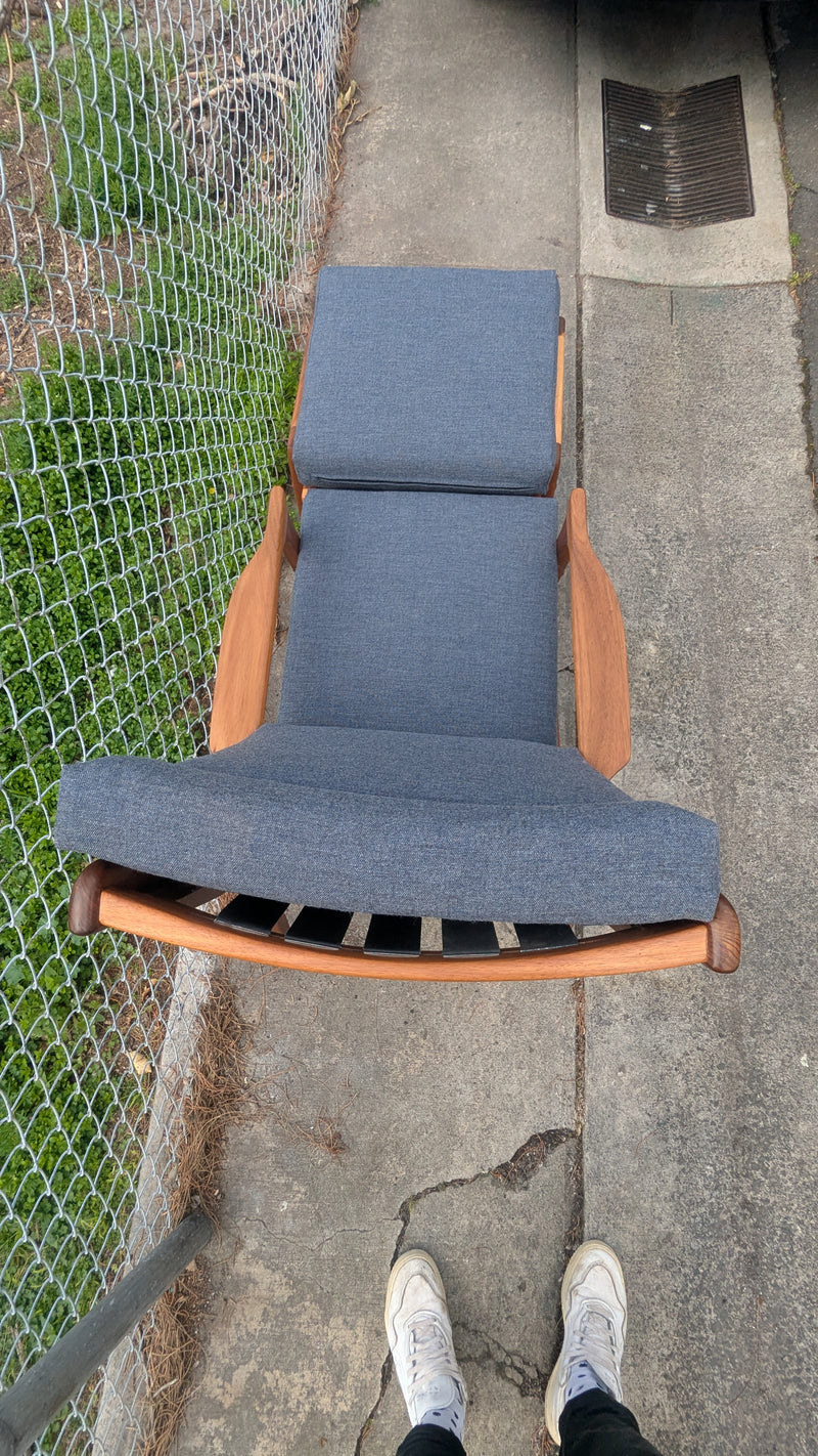 Pre - order: Danish Deluxe paddle high back armchairs Inga restored Zepel fabric boucle teak