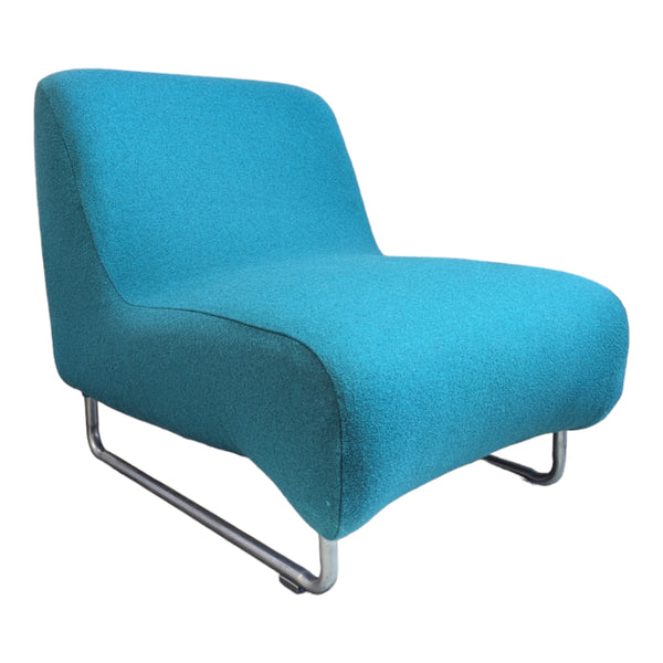 Vanderoza low sleigh foam armchair mid century Kvadrat fabric blue green