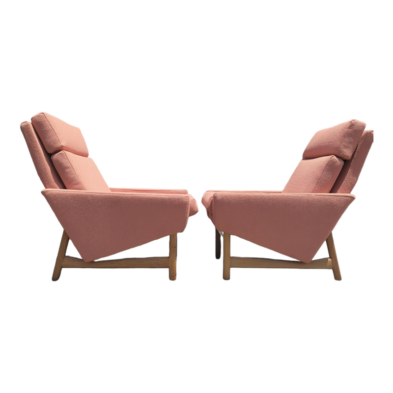 Pair Flerholme Fler armchairs mcm 1960s restored Sorbet boucle Wortley fabric