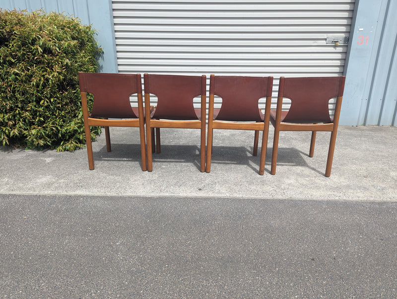 Authentic Flervilla 4 dining chairs fully burgundy brown leather