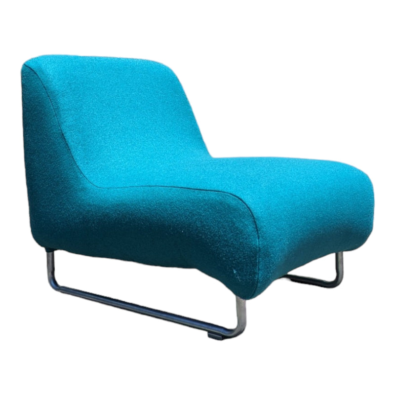 Vanderoza low sleigh foam armchair mid century Kvadrat fabric blue green