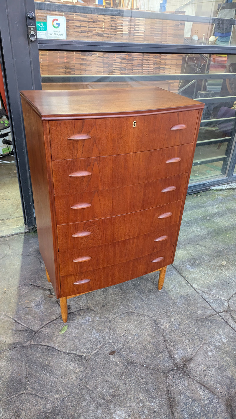 Danish vintage MCM 1960s tallboy fully restored chest of drawers