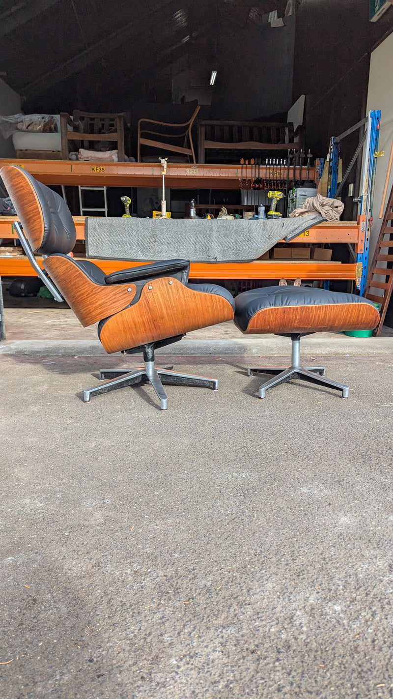 Restoration of single Eames chair with ottoman replica made in Philippines 1974 vintage