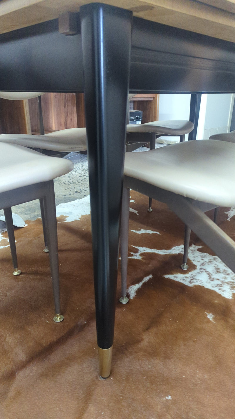 Authentic Rudowski dining table extendable curved tapered fully restored