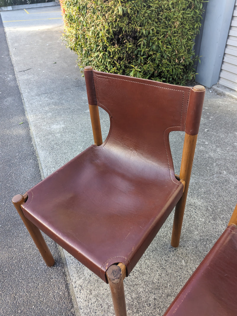 Authentic Flervilla 4 dining chairs fully burgundy brown leather
