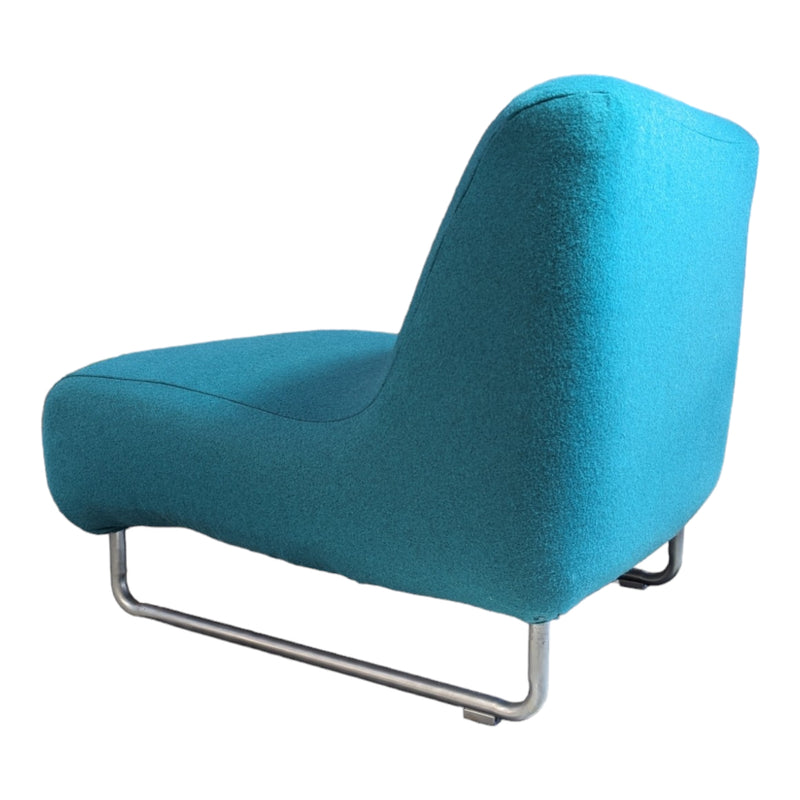 Vanderoza low sleigh foam armchair mid century Kvadrat fabric blue green