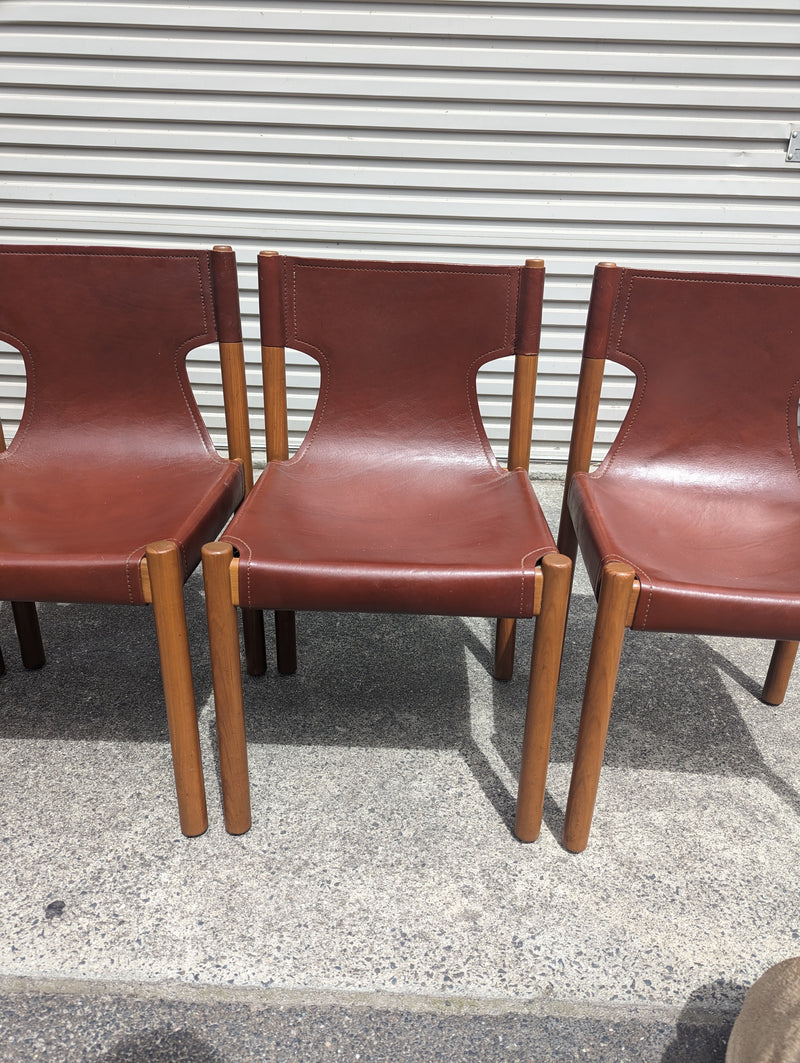 Authentic Flervilla 4 dining chairs fully burgundy brown leather