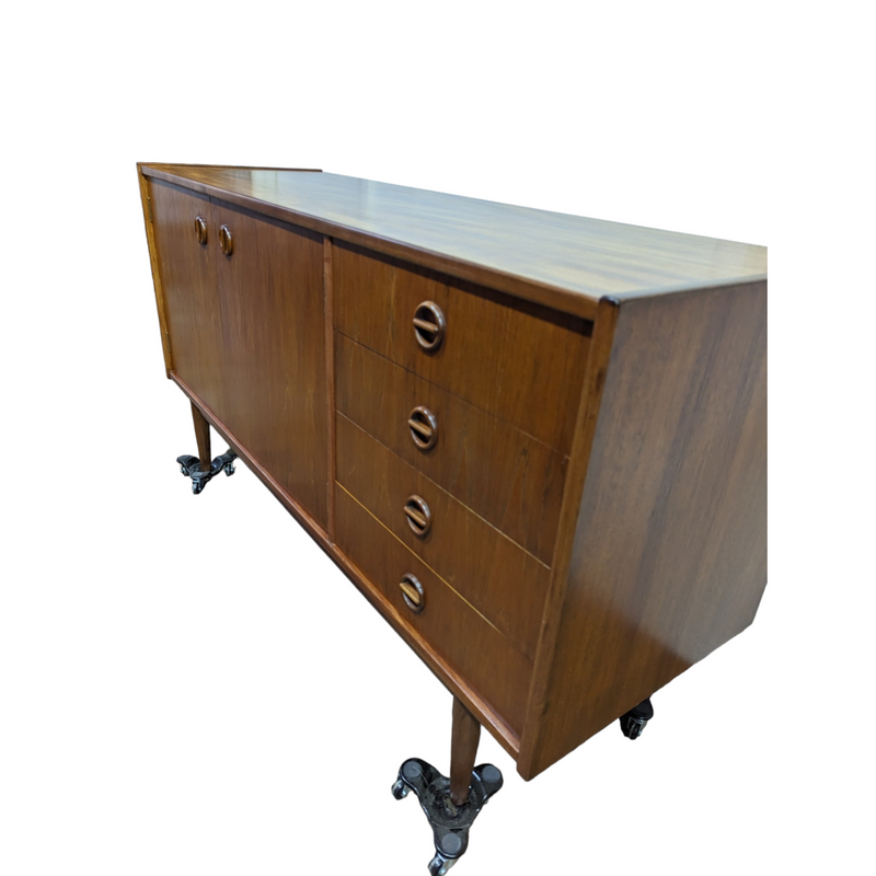 Parker Sideboard Authentic Nordic 1960s “Cats Eyes” Vintage teak MCM 2 door, 4 drawer version.