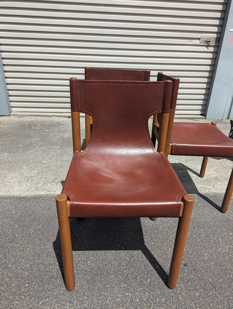 Authentic Flervilla 4 dining chairs fully burgundy brown leather