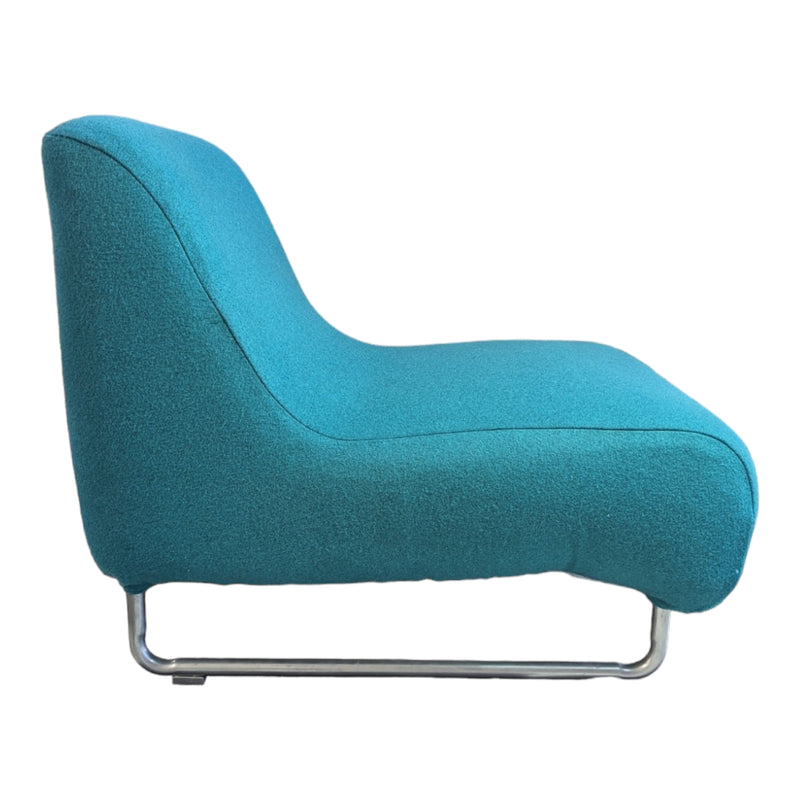 Vanderoza low sleigh foam armchair mid century Kvadrat fabric blue green