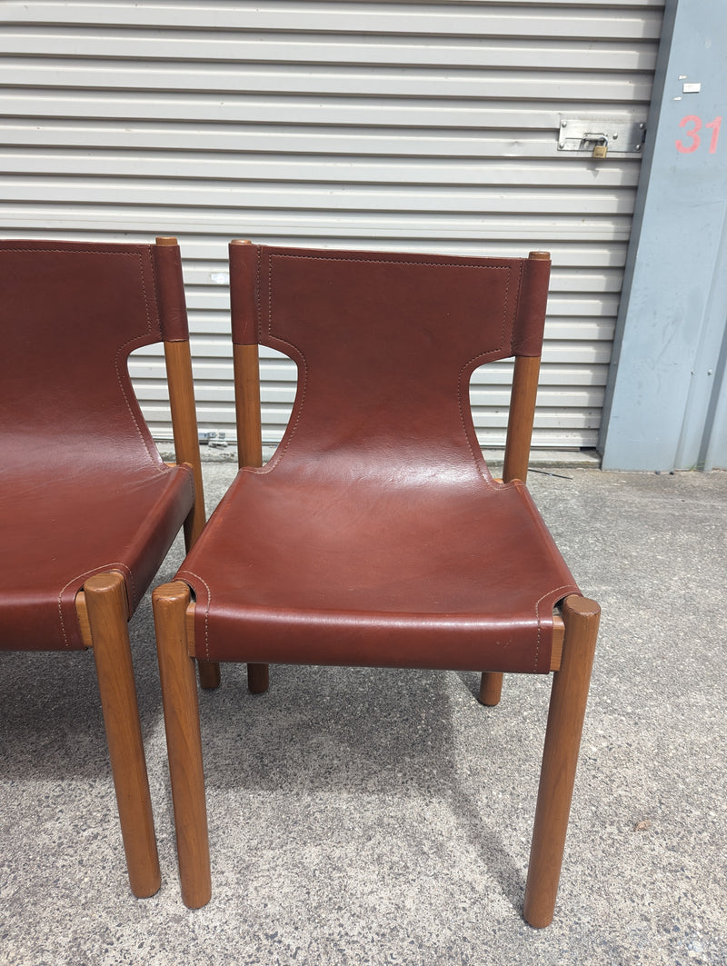 Authentic Flervilla 4 dining chairs fully burgundy brown leather