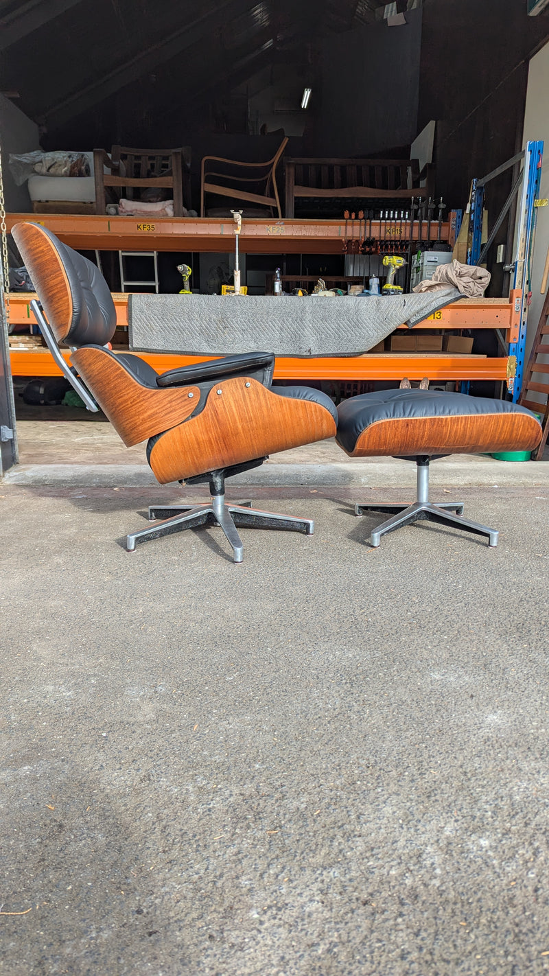 Restoration of single Eames chair with ottoman replica made in Philippines 1974 vintage