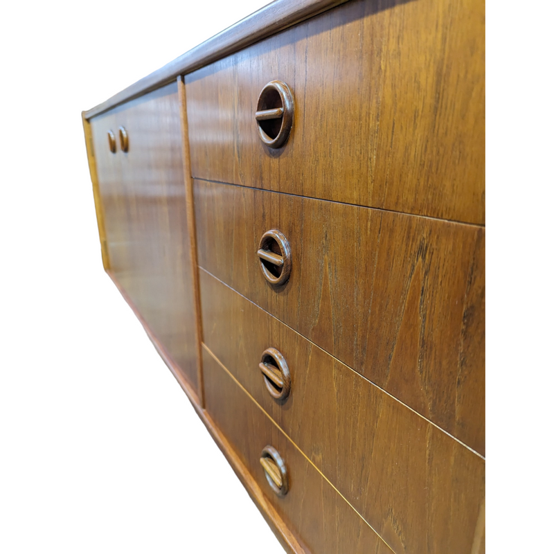 Parker Sideboard Authentic Nordic 1960s “Cats Eyes” Vintage teak MCM 2 door, 4 drawer version.