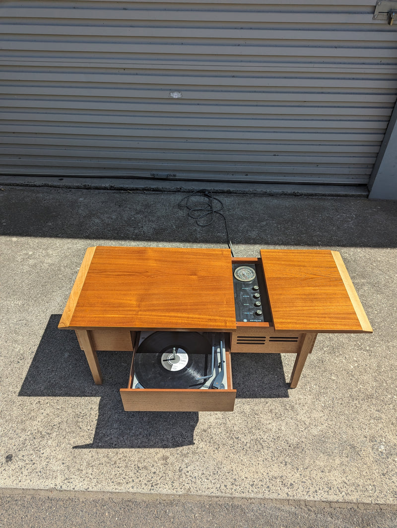 AWA cappuccino Radiogram mid century golden teak