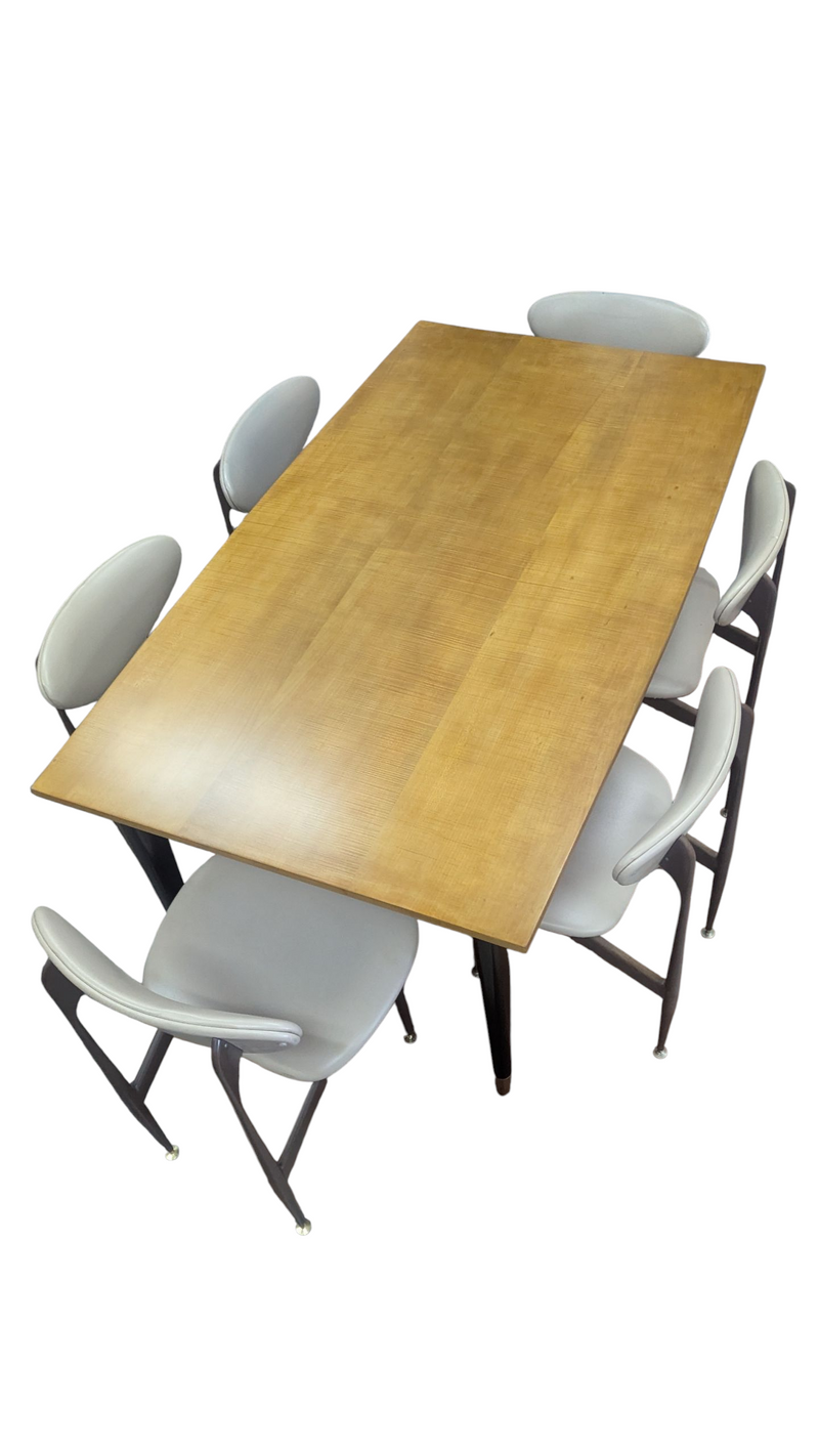 Authentic Rudowski dining table extendable curved tapered fully restored