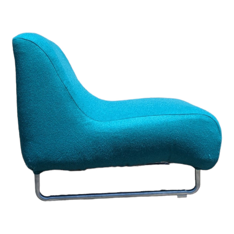 Vanderoza low sleigh foam armchair mid century Kvadrat fabric blue green