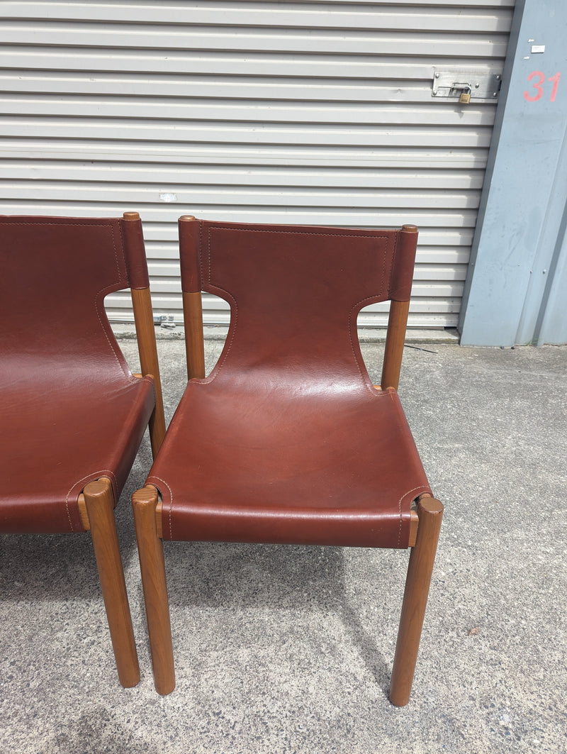 Authentic Flervilla 4 dining chairs fully burgundy brown leather