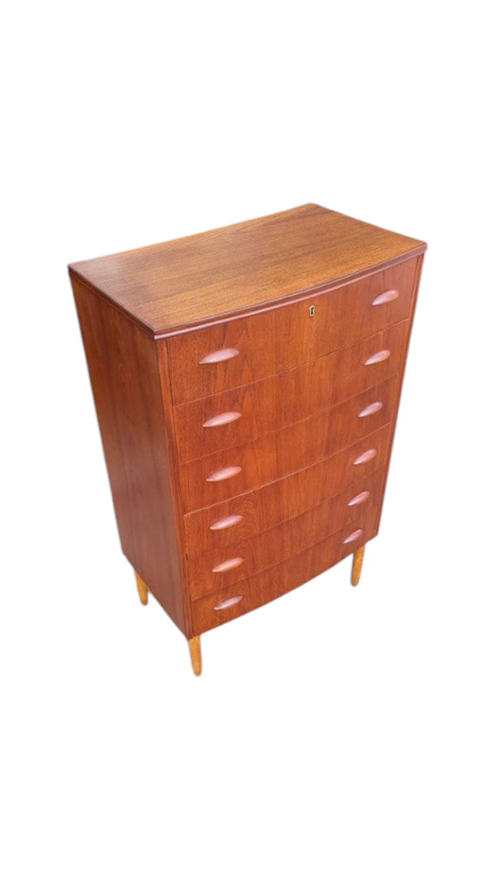 Danish vintage MCM 1960s tallboy fully restored chest of drawers