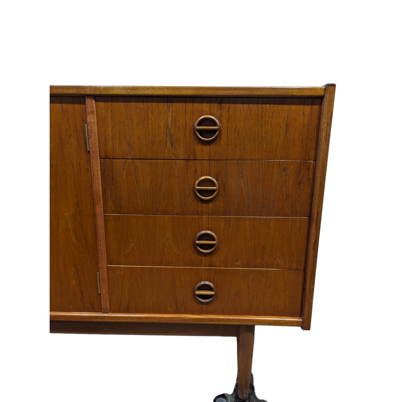 Parker Sideboard Authentic Nordic 1960s “Cats Eyes” Vintage teak MCM 2 door, 4 drawer version.