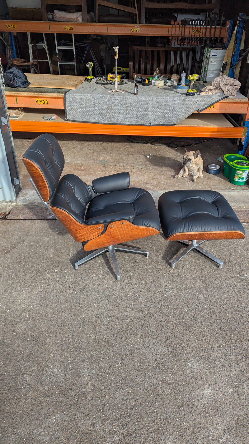 Restoration of single Eames chair with ottoman replica made in Philippines 1974 vintage