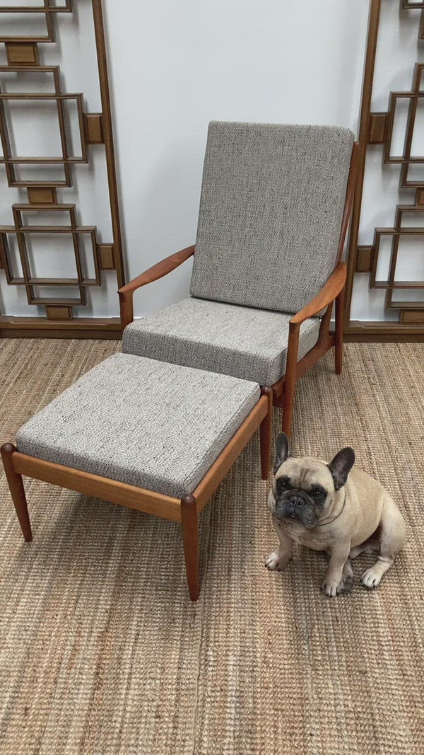 Parker single spring back restored MCM 1960s armchair Zepel Fabrics matching ottoman
