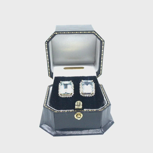 14ct Yellow Gold Aquamarine Diamond halo stud earrings evalution $16k