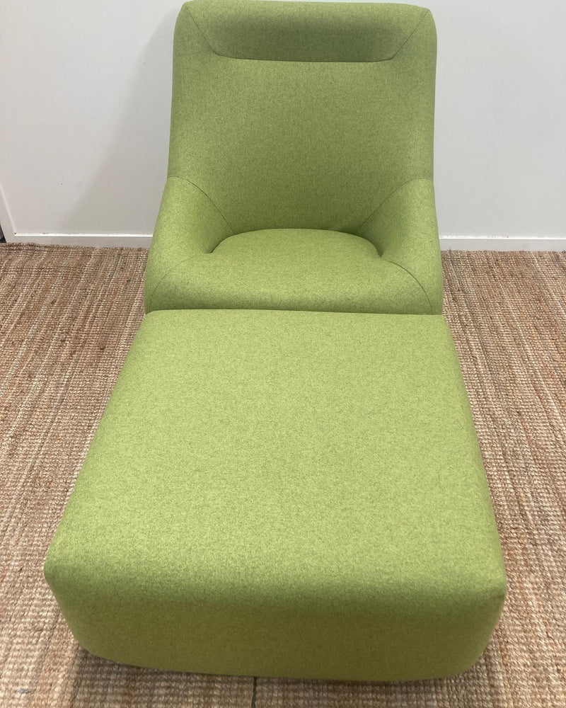 Authentic Featherston Uniroyal Numero 1V IV highback armchair Lime matching ottoman