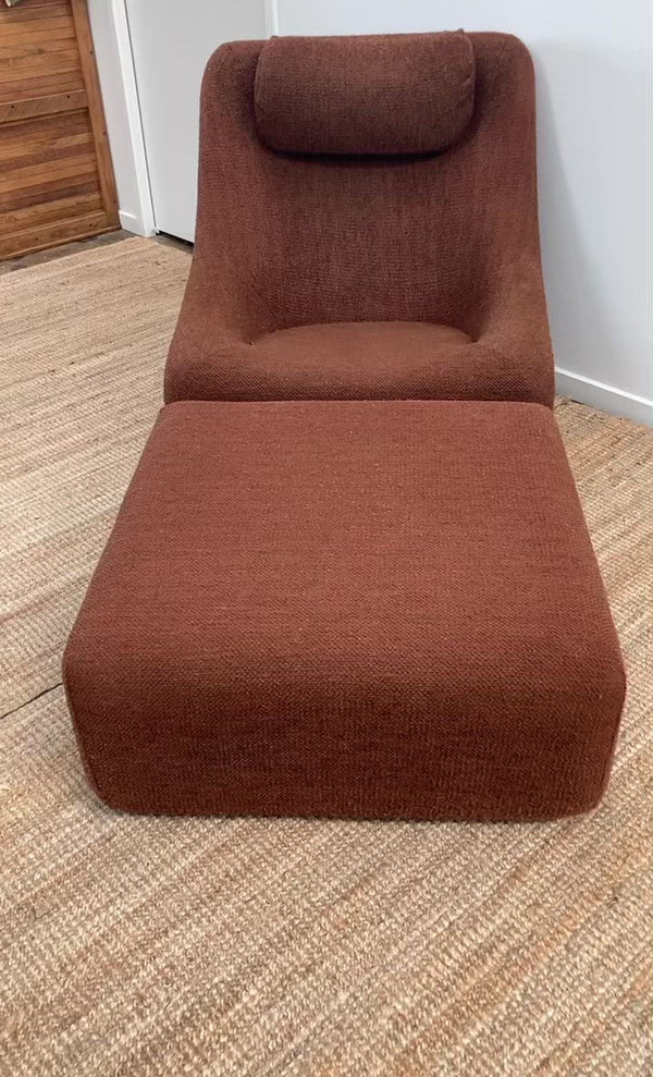Authentic Featherston Uniroyal Numero 1V IV highback armchair brown boucle matching ottoman